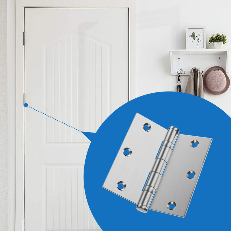 304 Stainless Steel Door Hinges,3.5 x 3.5 Inch Ball Bearing Hinges, 3 1/2 Inch Interior Door Hinges with Square Corners, Door Hardwares (3Pack, Silver)