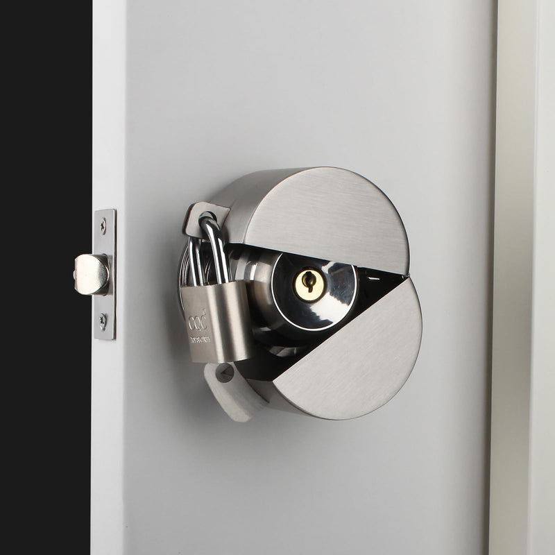 Door Knob Lockout Device with Padlock, Metallic Stainless Steel Locking Cover to Disable Doorknob, Prevents Turning of Door Knob and Access to Keyhole, Prevents Operating The Knob