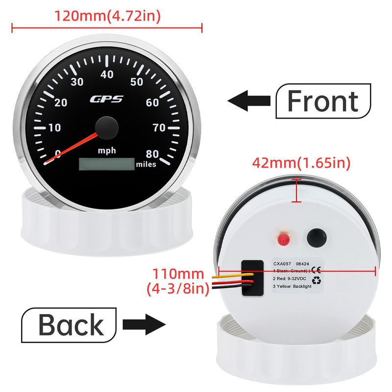 ARTILAURA 110mm 4-3/8" Boat GPS Speedometer 7 Color 80 MPH GPS Speedometer Gauge Antenna for AUTO Marine(Black & Silver) Black & Silver