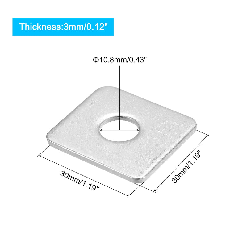 uxcell Square Washer, 30Pcs M10x30x30x3mm 304 Stainless Steel Square Plate Washers Flat Pad Spacer Gasket for Hardware Fastener 30