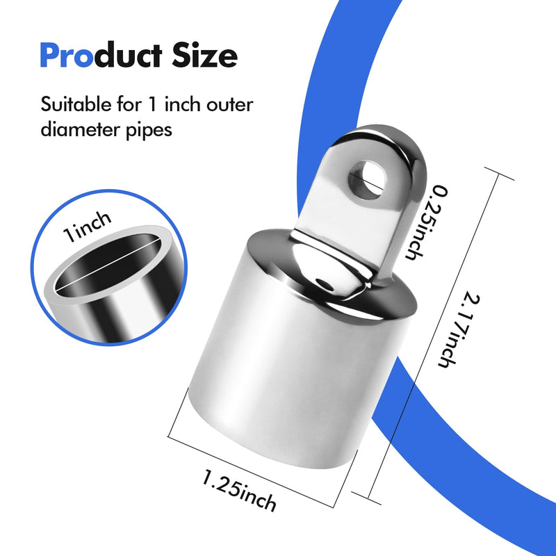 Stainless Steel 316 Bimini Top Eye End Cap 7/8,1 inch,1-1/4 inch Marine Grade Heavy Duty Bimini Top Parts for Boats with L Shape Hex Key 1 inch - 4 PACK
