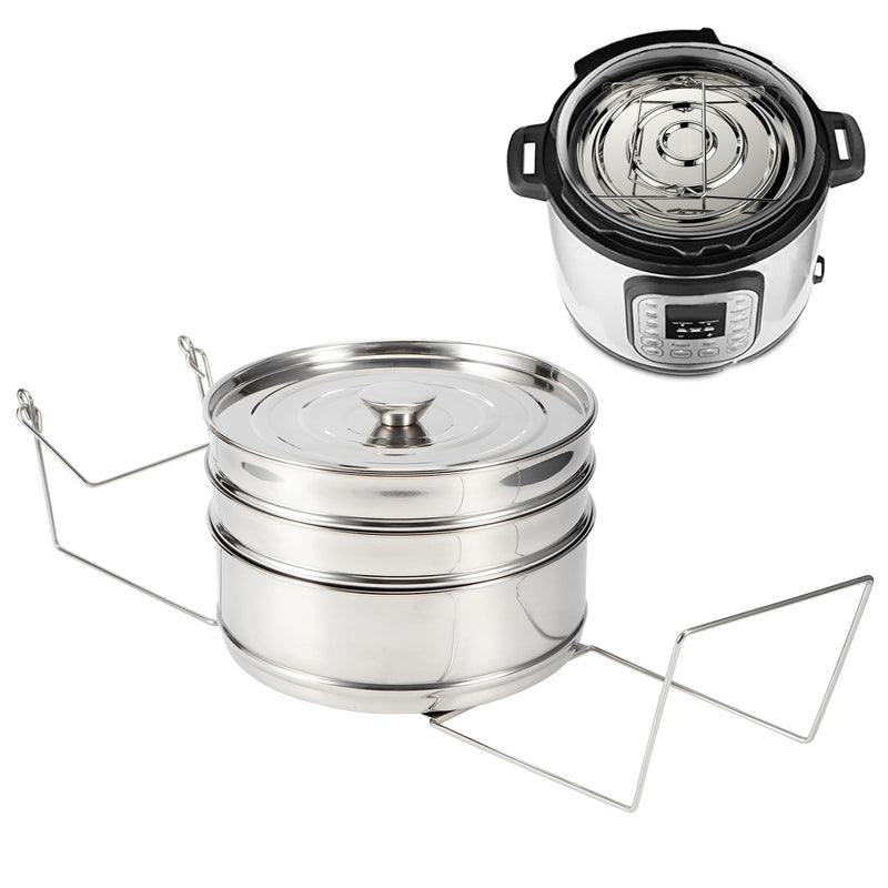Stackable Stainless Steel Pot Inserts, 6QT 2-Tier Steamer Inserts Set with Handles for Instant Pot & Pressure Cookers, Multi-Use Cookware for Pot-in-Pot Cooking, Steaming, Serving (3-Tier, Unequal) 3-Tier, Unequal
