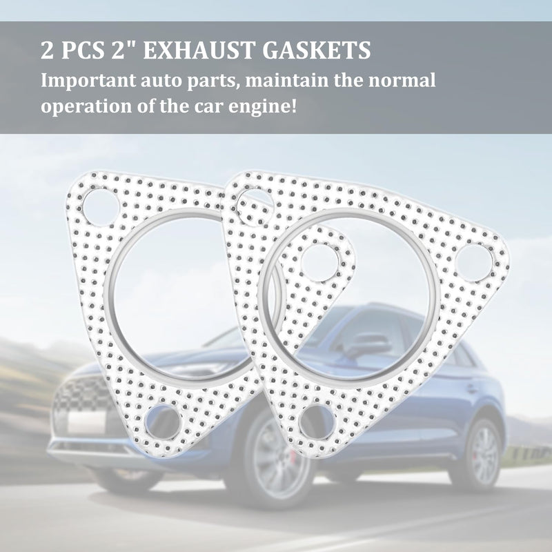 2PCS Exhaust Gasket,2" 3-Bolt Exhaust Flange Gasket,Multifunctional Manifold/Header/Muffler/Catalytic Converter Gaskets (2 inch) 2 inch