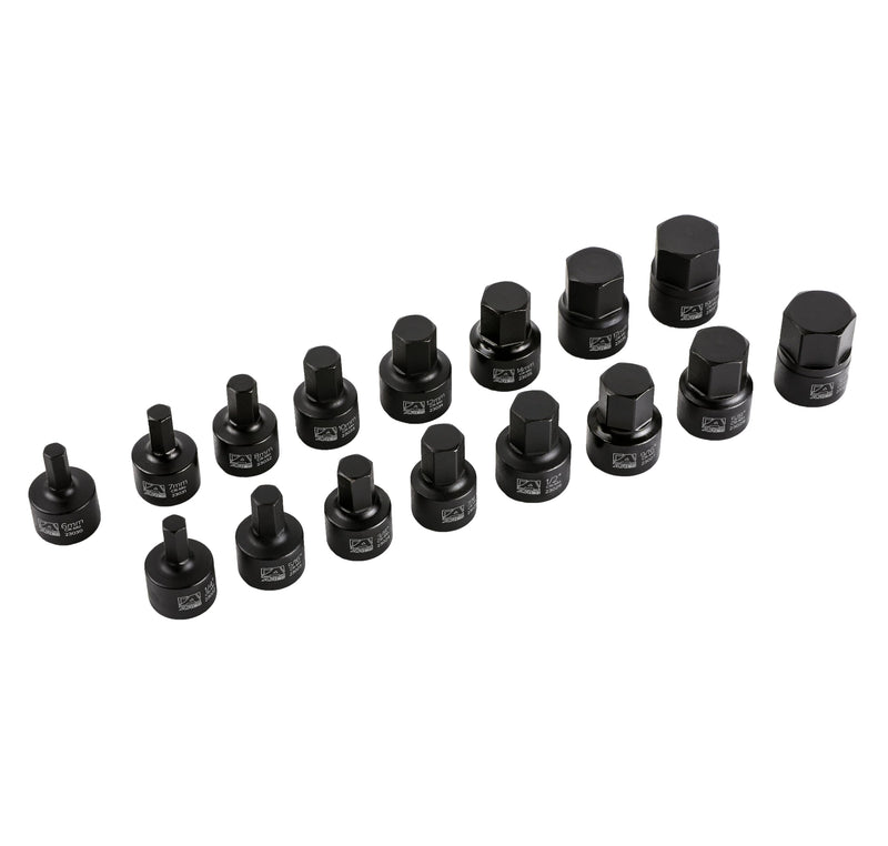 ARES 23021-16-Piece Stubby Impact SAE and Metric Hex Bit Socket Set - Chrome Moly Steel Construction and Manganese Phosphate Coating - Includes Storage Case - Designed for Impact Use Stubby SAE and Metric Impact Hex Driver Set