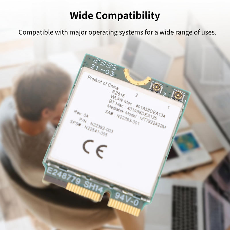 RZ616 MT7922A22M M.2 WiFi6E WL Network Card Module, 5374Mbps Bluetooth 5.2 Tri Band WiFi6E Card Adapter, for Computer, for Linux Compatible, Easy Installation