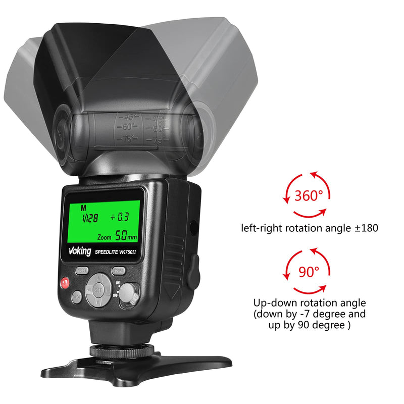 VK750II TTL Flash Speedlite with LCD Screen for Canon DSLR Camera | Front and rear curtains Sync, Work with EOS 60D 70D 77D 80D Rebel T7i T6i T6s T6 T5i T5 T4i T3i and Other DSLR Cameras