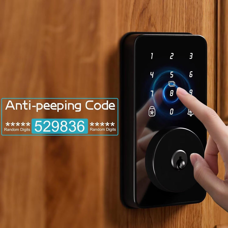 Keyless Entry Door Lock with Keypad, Digital Code Deadbolt, Auto-Lock, No WiFi/App Needed, Easy Installation Deep Black