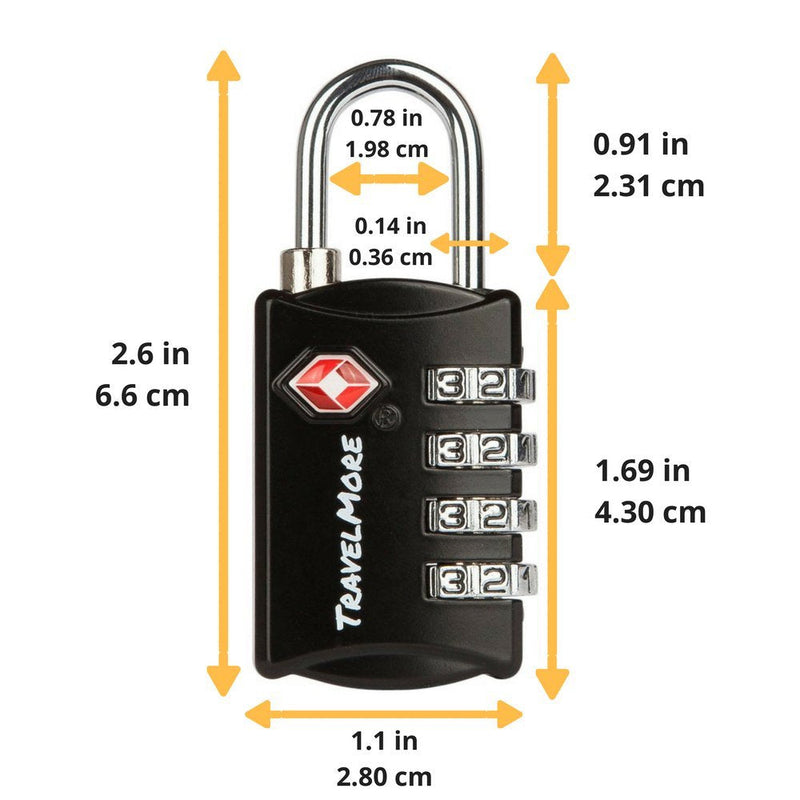Luggage Locks TSA Approved, 4-Digit Travel Combination Locks | TSA Accepted, Easy to Use, Compact, Lightweight, Durable, Zinc Alloy Body, for Suitcases, Backpacks, Zippers, 5-Pack, Black 5 Pack