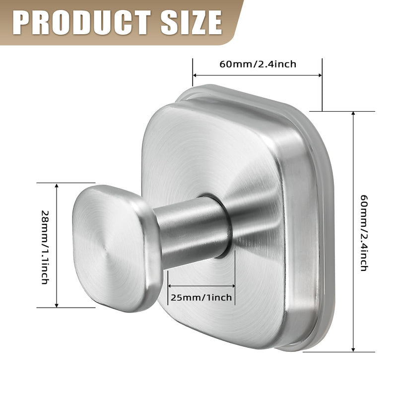 No-Drill Reusable Suction Cup Hooks, 2-Pack Brushed Nickel – Towel, Robe, Loofah, Coat Hook for Glass, Mirror, Tile, Shower, Bathroom, Kitchen & Metal (Smooth, Non-Porous Surfaces)