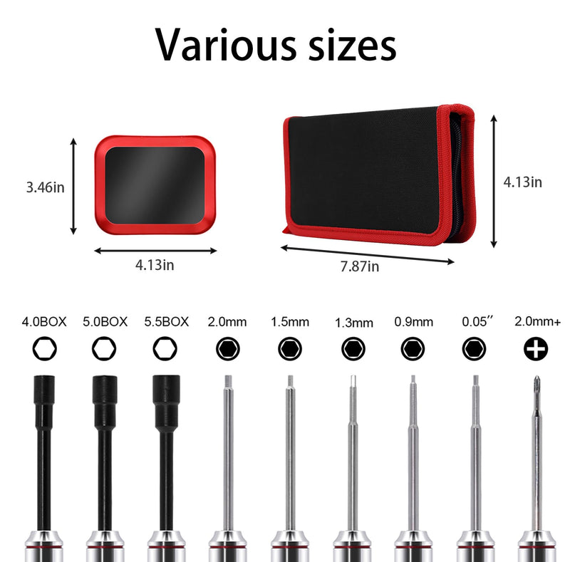 12Pcs Short Handle RC Tool Kit w/Quick Change Hex/Phillips/Flat Nut Drivers & Pliers for 1/18 1/24 Micro Crawler - SCX24, TRX4M, Axial, Traxxas, Losi Mini-T 2.0, FMS (Red) Red