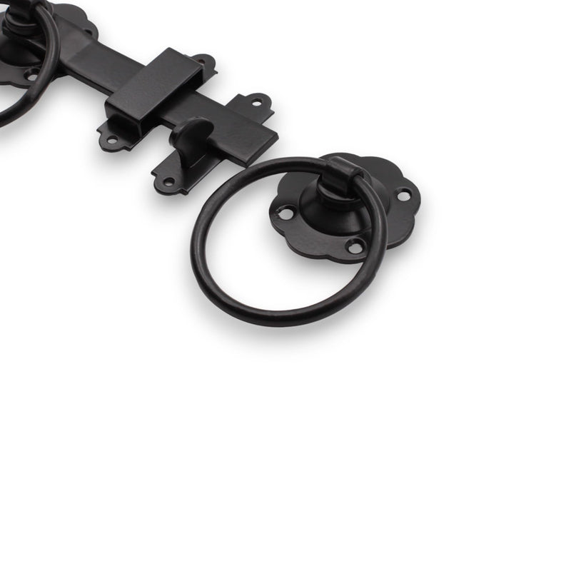 Infinity Decor Weatherproof 180mm Plain Ring Gate Heavy Duty Latch Epoxy Black Finish – Wooden Gate Latch Catch Set for Garden Gate and shed Door