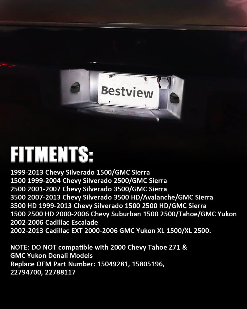 Bestview LED License Plate Light Tag Lamp Assembly - Tag Lights Led with Red OLED Neon Tube - Compatible with Chevy Silverado Suburban Tahoe GMC Sierra 1500 2500 3500 HD Escalade EXT, 2 Pieces Red&White LED