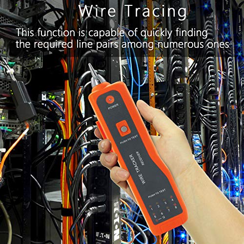 BOOGIIO Wire Tester RJ45 RJ11 Cable Tracker Line Finder Multifunction Wire Tracker Ethernet LAN Network Cat5 Cat6 with Earphone for Cable Collation, Network Maintenance Collation, Telephone Line Test Orange