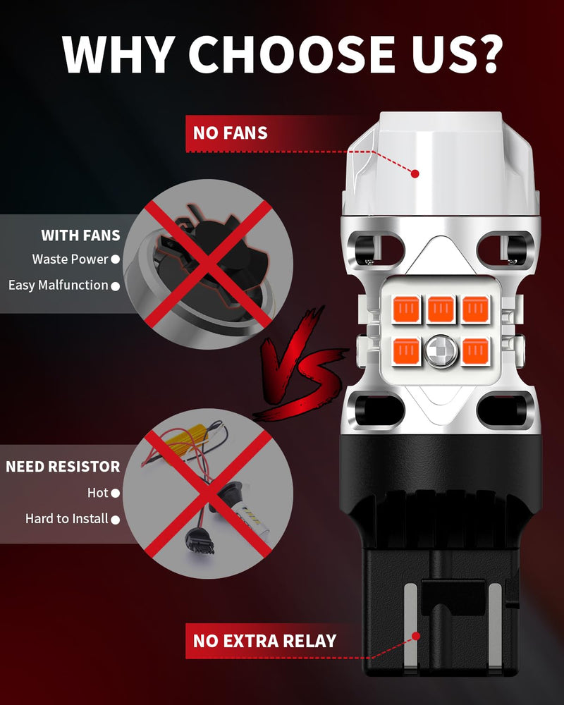 LASFIT 7440 LED Bulb Anti Hyper Flash Canbus 7443 Front or Rear Turn Signal Light 7444na 7441 7444 7440NA W21W WY21W Bulbs No Load Resistor Need, Upgraded Amber (Pack of 2)