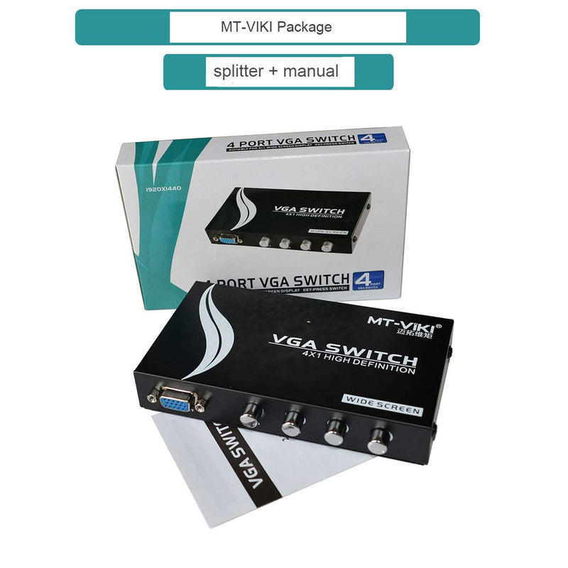 MT-VIKI 4 Port VGA Switch Video Selector Switcher Box (4 Input 1 Output) 4 in 1 out