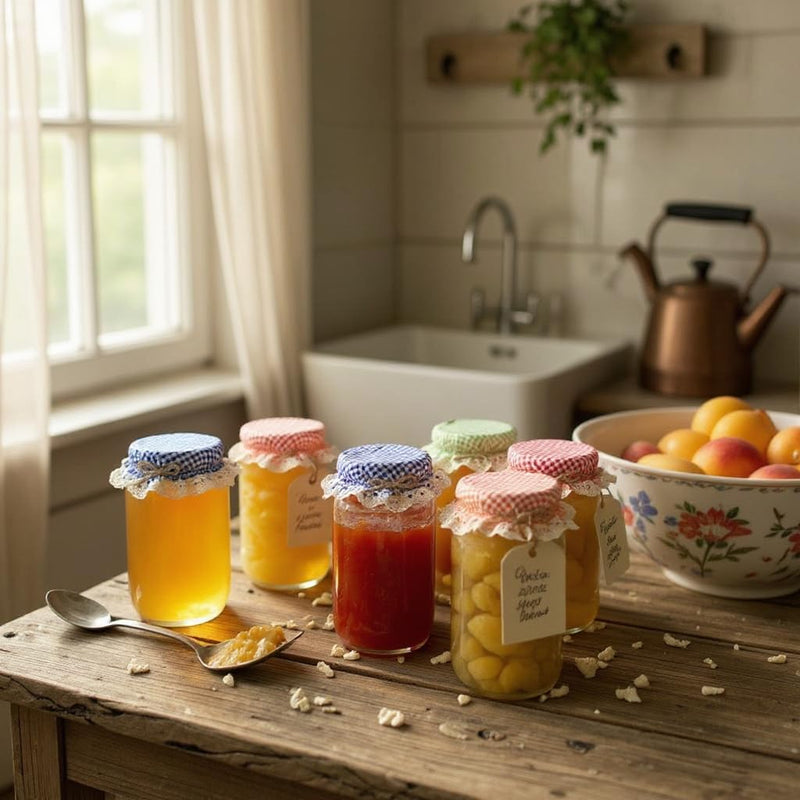 10 Pieces Elastic Jar Cover Cloth - 100% Cotton - Breathable Fermentation Lid Bowl - Stretch Colorful Gingham (Checkered) Pattern Fabric - Reusable Elastic Cloth Jar Covers