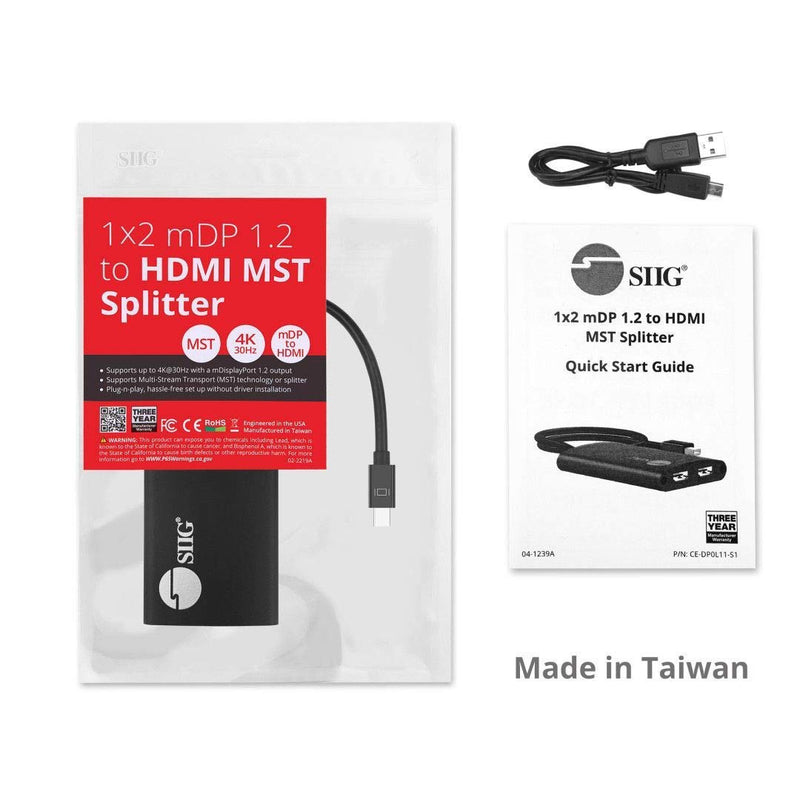 SIIG 2-Port Mini DisplayPort 1.2 to 2 HDMI MST Hub Video Splitter, DisplayPort Daisy Chain Monitor, Not for MacOS, TAA Compliant (CE-DP0L11-S1) 2x HDMI