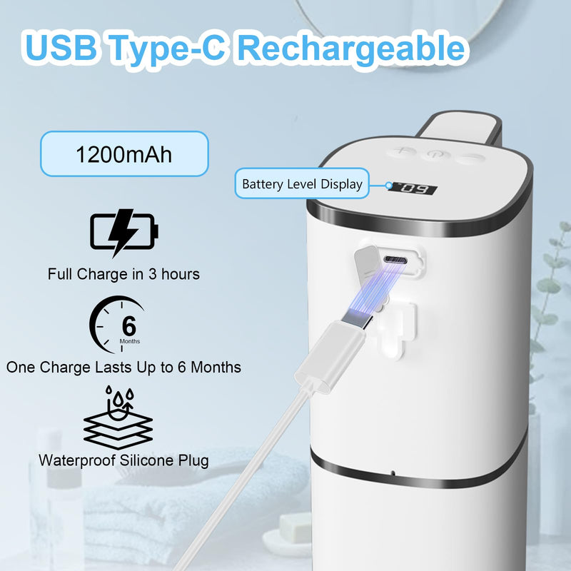 Automatic Liquid Soap Dispenser Touchless, USB Rechargeable Smart Hand Soap Dispenser, 9-Level Adjustable, Physical Button Operation, 13.5oz/400mL Wall Mounted for Bathroom Kitchen Dish Soap White LV9-Liquid