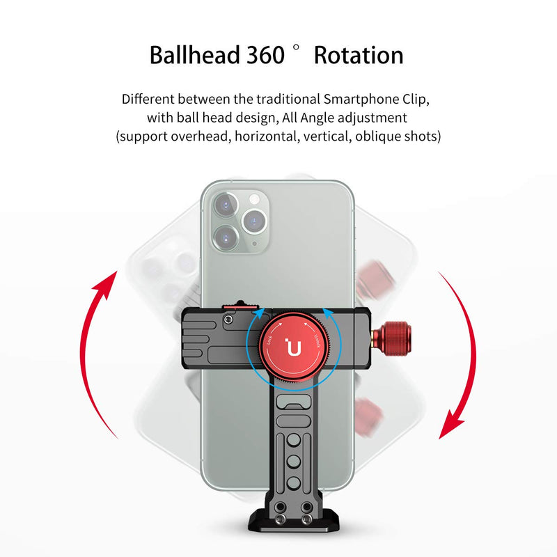  [AUSTRALIA] - ULANZI ST-14 Smartphone Tripod Mount Adapter Aluminum with Cold Shoe, 360° Cell Phone Stand Holder Clamp for iPhone 13 12 11 Max Pro iPhone X XR Xs 6 7 Plus