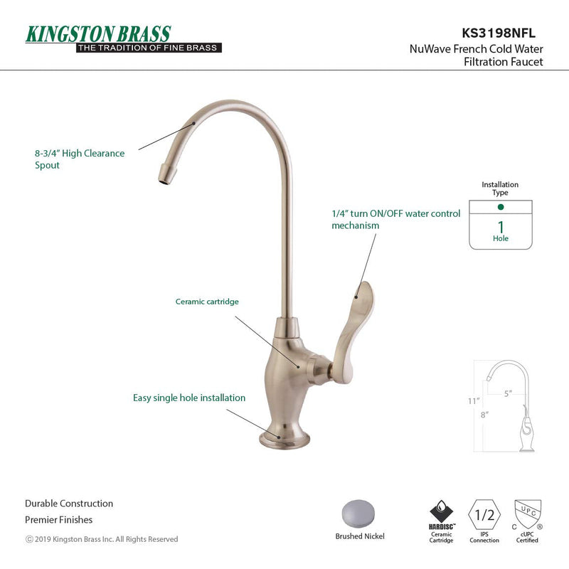 Kingston Brass Gourmetier KS3198NFL Nuwave French Single Handle Water Filtration Faucet, Brushed Nickel Satin Nickel