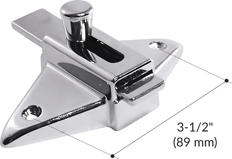 Brixwell Slide Latch and Keeper Set with Chrome Plated Finish, Zinc Material, Surface-Mounted, 3-1/2" Latch Hole Centers, Fits 1-1/4" Square Edge Pilaster, Includes Fasteners