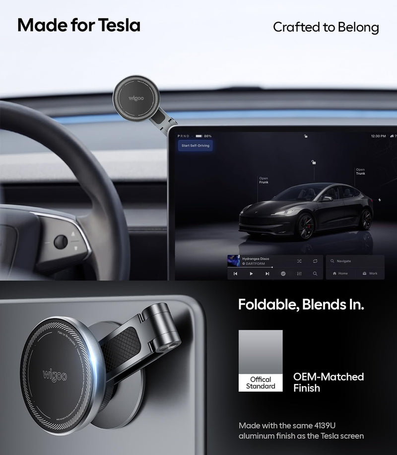for Tesla Model 3/Y/YL/X/S Phone Mount, OEM-Style, Strongest Magnet | 360° Rotation Foldable Hidden Phone Holder, for Magsafe iPhone 17-12 Series, Tesla Model Y Model 3 Accessories