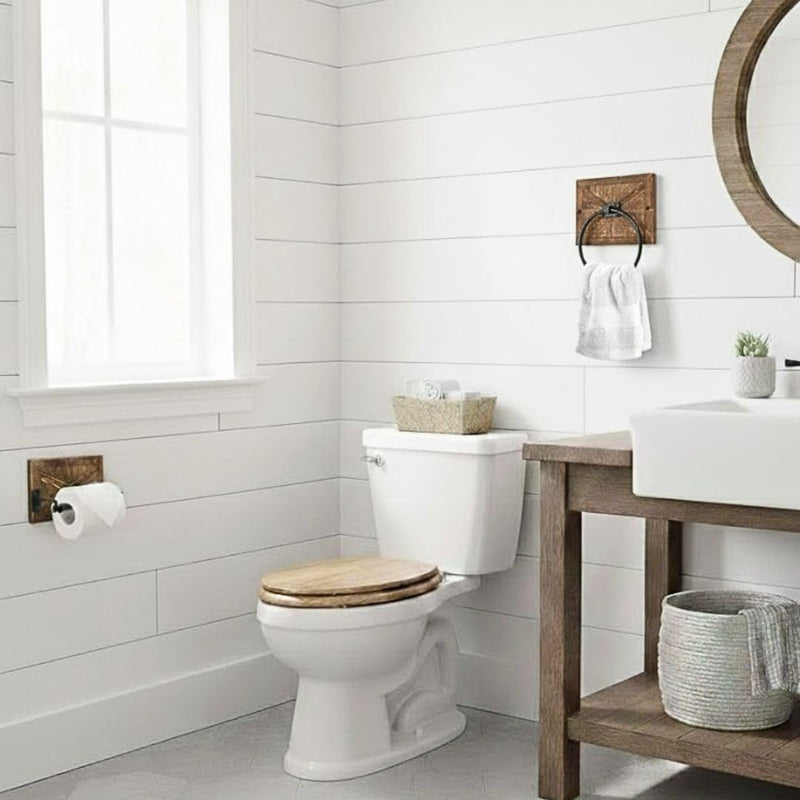 Autumn Alley Rustic Farmhouse Toilet Paper Holder and Towel Ring, Wall Mount, 2 Set - Country Western Decor Wall Toilet Paper Holder and Bathroom Hand Towel Holder Decor, Wooden