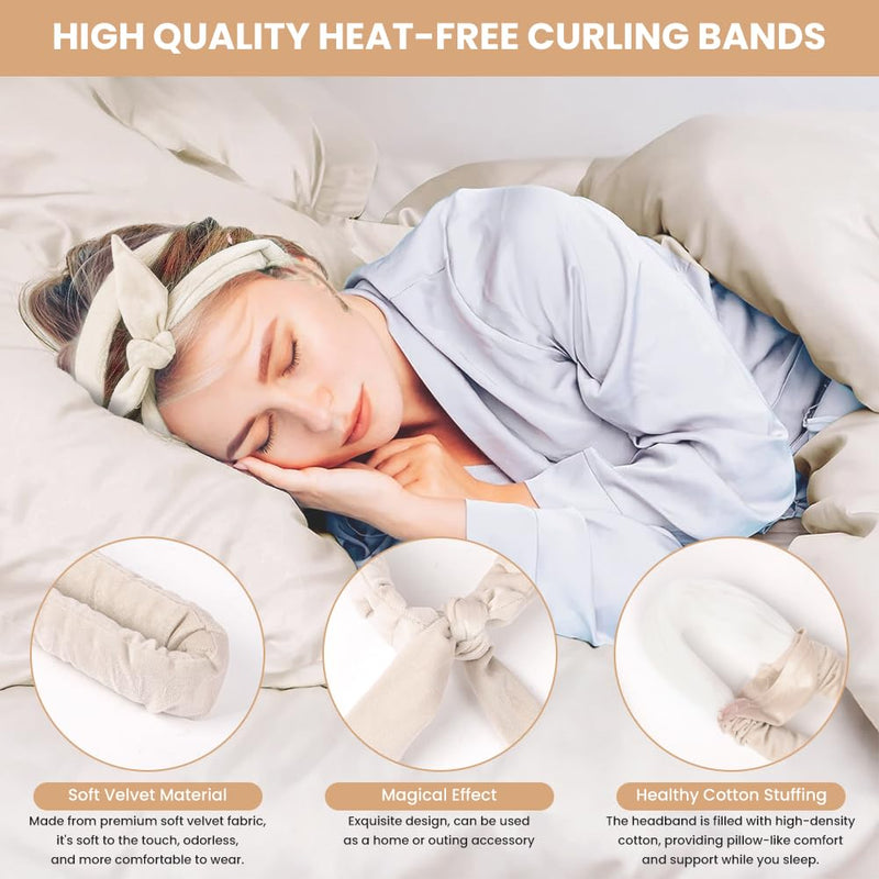 Heatless Curlers Headband, 6PCS No Heat Hair-Curlers and Rollers, Soft Sleep Overnight Hair-Curls Set with Silk Bonnet, heatless Curling Gift Kit for Women Long and Short Wave hair (Beige) #B 6PCS-#Beige