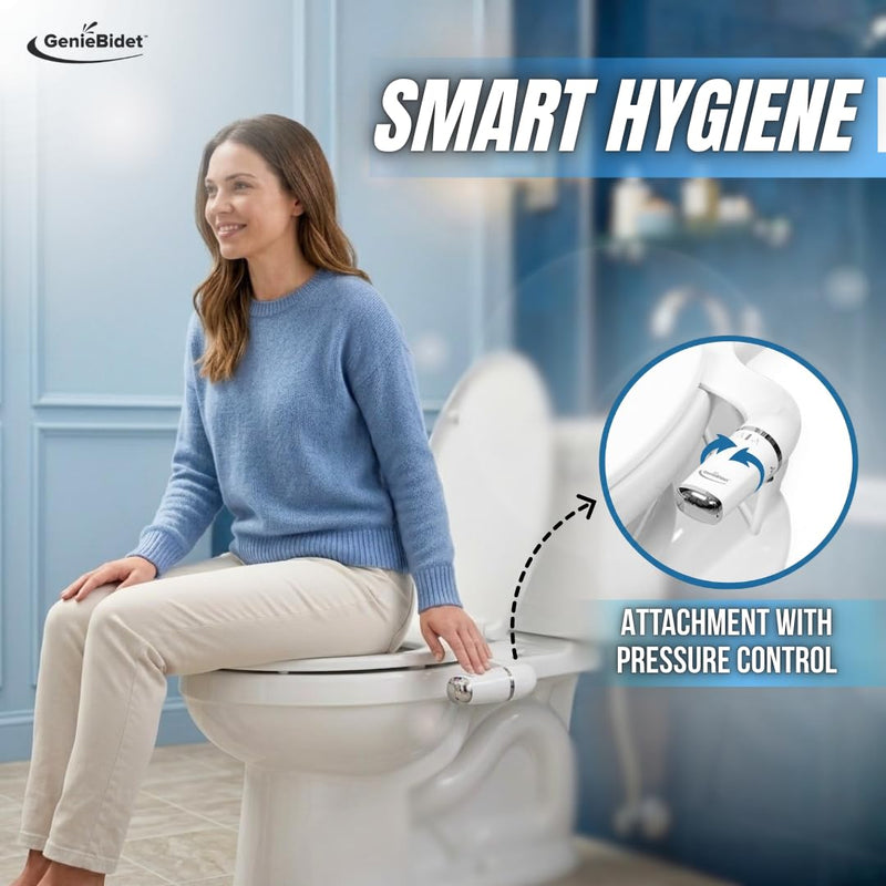 GenieBidet Bidet Attachment for Toilet - Ultra-Slim Hygienic Bidet Attachment For Existing Toilets - Bidet Toilet Seat Attachment with Pressure Controls - Travel Bidet Included (Left Hand Operation) LEFT-HAND DECOR BIDET