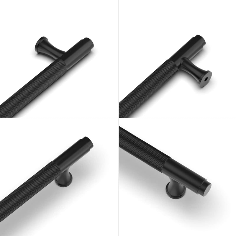 9BUILD 10 Pack 7 Inch Knurled Cabinet Pulls Matte Black Kitchen Cabinet Handles Cabinet Hardware Black Handles for Cabinets Cupboard Handles T Bar Handles 7"/177MM Hole Center