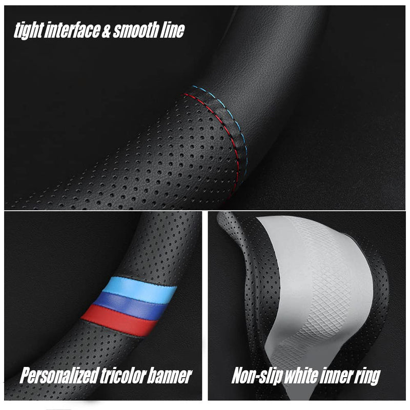 New Nappa Leather Car Steering Wheel Cover, Comfortable, Non-Slip, Sporty Style.for BMW Car Steering Wheel Covers.Black Yellow Black yellow