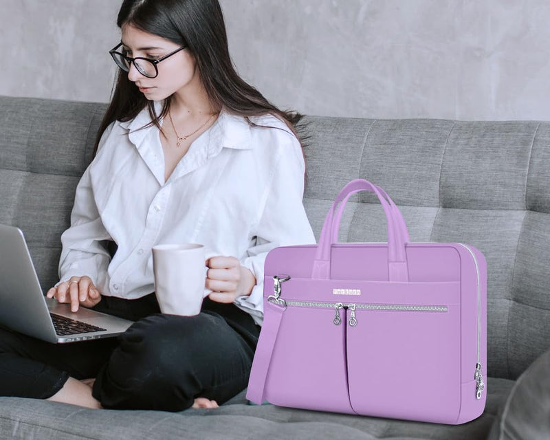Ferkurn Laptop Bag Case Women Men Computer Bag for MacBook/HP/LG/Dell/ASUS, Shoulder Strap Carrying Briefcase Messenger Bag, Purple, 17-17.3 Inch