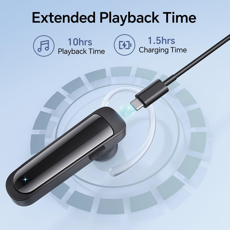 Bluetooth Headset Wireless Earpiece Single Ear Earphones with Microphone | HD Sound Hands Free Calling Lightweight Design Mute Function for iPhone Samsung Android PC Laptop TV Work Office Driving