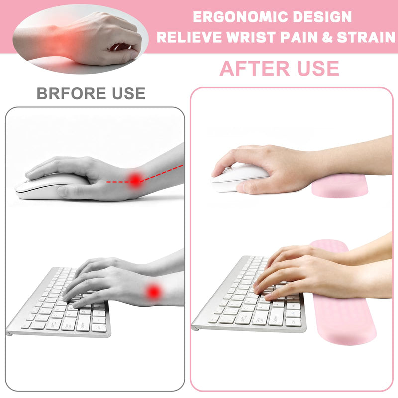 Ergonomic Keyboard Wrist Rest & Mouse Pad with Wrist Rest Set, Pink | Ergonomic Design，Memory Foam Wrist Support, Non-Slip Base, Office and Home Use，Office Desk Accessory