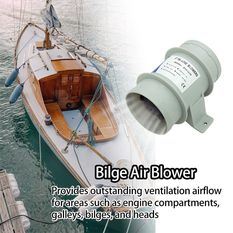 Inline Blower，Bilge Blower 12V 4A Marine Bilge Blower Air Blower Boat Cool Fan Marine Ventilation 3 inch