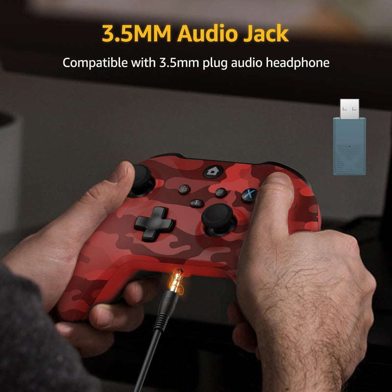 Kamylorus Wireless Controller for X-BOX One/PC, Camo Red | Hall Effect Gamepad, Turbo, 2.4G Plug and Play, Dual Vibration, 3.5mm Headphone Jack, for X-BOX One S/X, X-BOX Series S/X, PC Red Camo