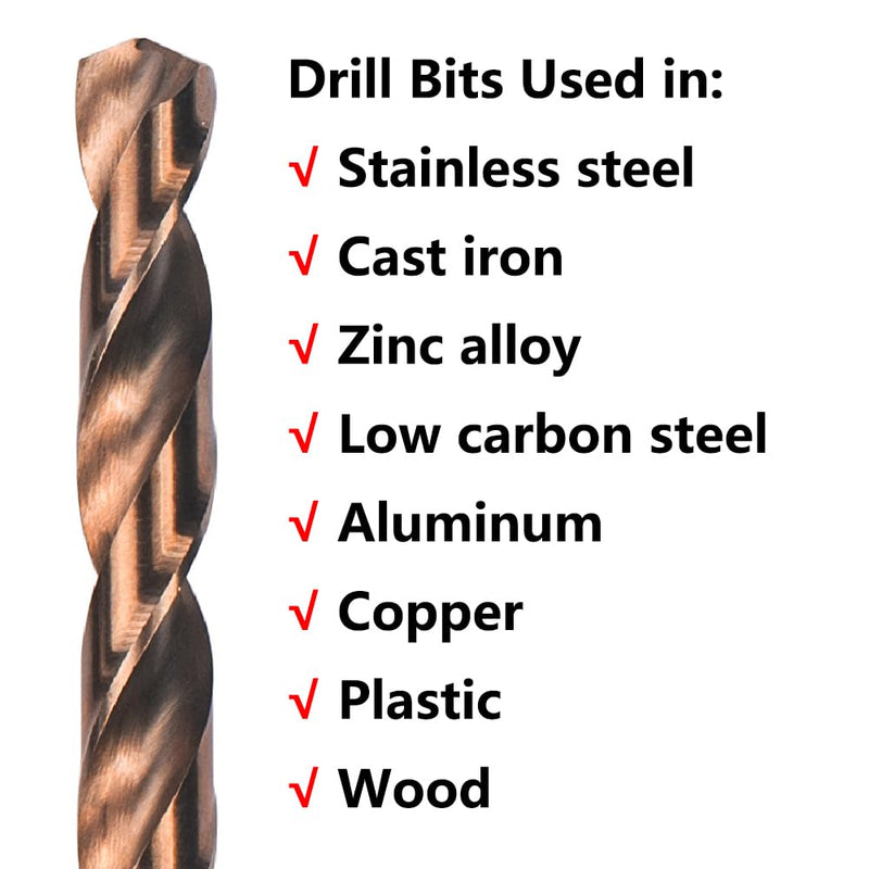 Cobalt Extra Long Drill Bits Set(5PCS), M35 High Speed Steel Extension Drill Bit, 12" Deep Hole Drilling for Stainless Steel, Plastic and Wood 5PCS(1/8"-3/8")
