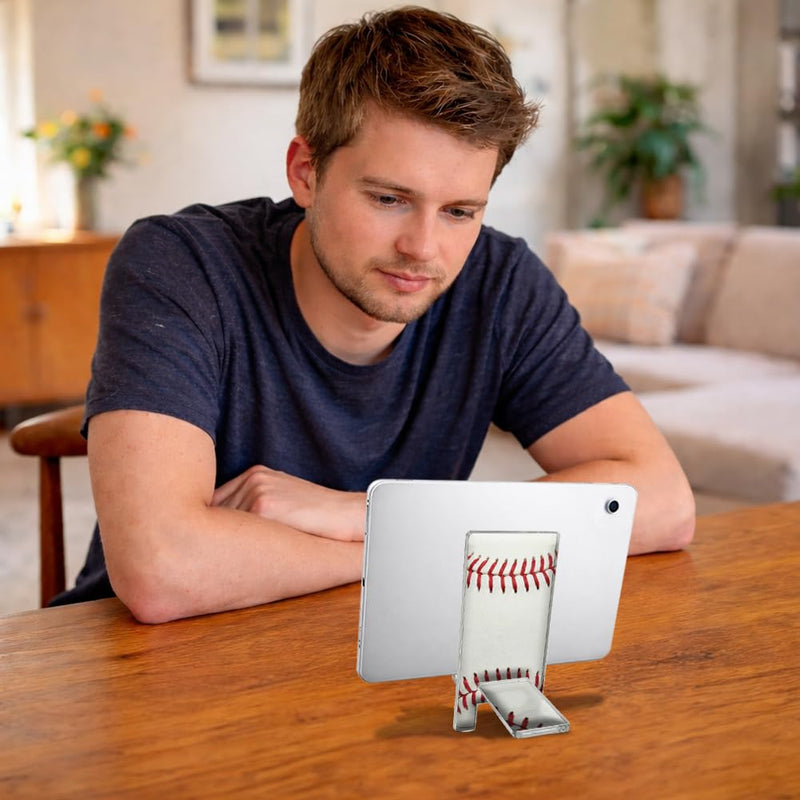 arricraft Aesthetic Acrylic Phone Stand, Baseball Texture Pattern Portable Desktop Stand Suitable for All Smartphones Switch Pad Tablet Office Desk Accessories, 5.5x2.7 Inch White Baseball