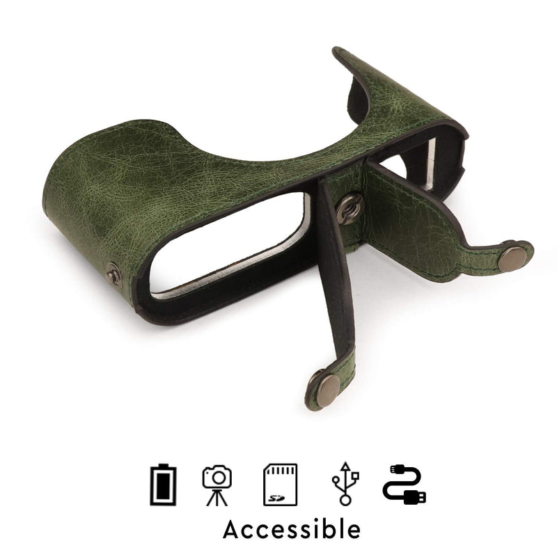 MegaGear MG1721 Ever Ready Genuine Leather Camera Half Case Compatible with Leica Q2 - Green