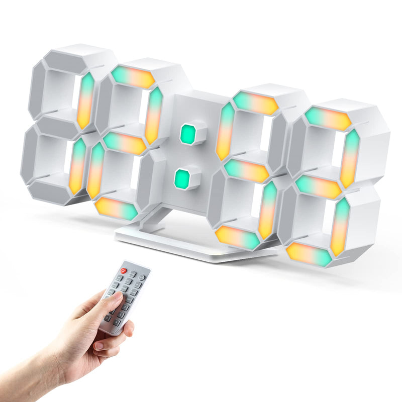 EDUP HOME 3D LED Neon Digital Desk Wall Alarm Clock RGB Night Light 7 Colors 9.7" with Remote Control for Bedroom/Living Room/Kitchen/Office, Adjustable Brightness,12/24 Hr, Time/Date/Temperature 7 Colors Lights 9.7" Led Clock + White Design