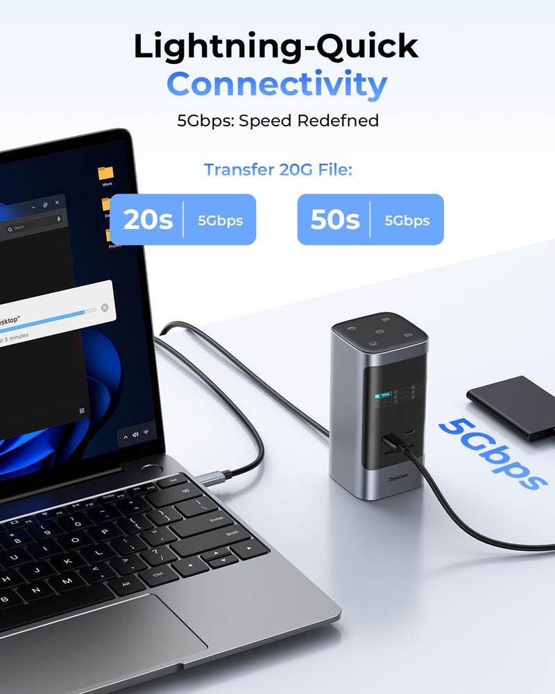 RayCue 14 in 1 Docking Station Dual Monitor, 2 * 4K HDMI, 6 USB Ports, 5 Shortcut Button, 1Gbps Ethernet, PD3.0(No Power Adapter), Laptop Docking Station for Dell/HP/Lenovo/Asus/Acer/Mac