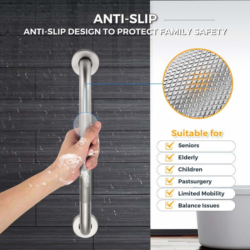 Grab Bars for Shower, 2 Pack 16-Inch Anti Slip Shower Handles for Elderly, Safety Shower Grab Bar, Stainless Steel Handicap Grab Bars for Bathroom,Toilet (Brushed Nickel, 1" Diameter) Brushed Nickel 16 Inch