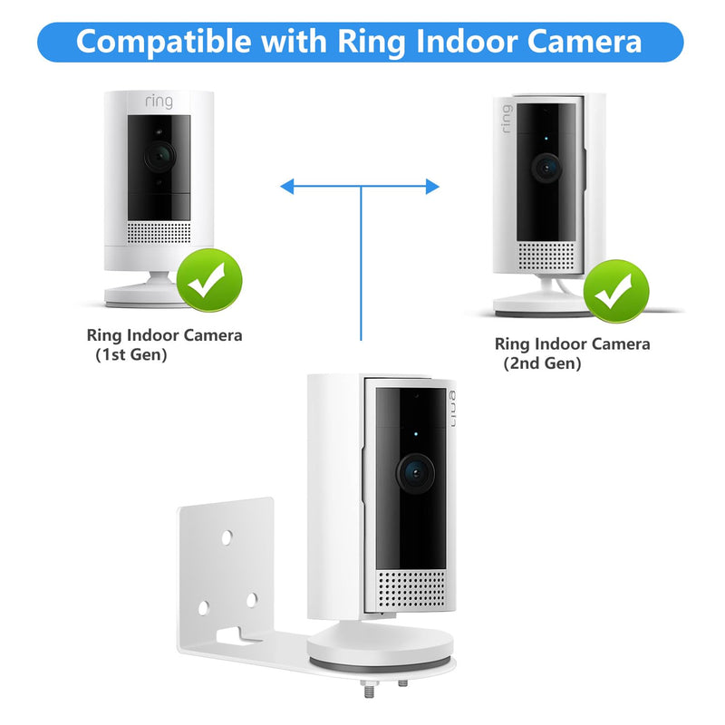 Adhesive Wall Mount for Ring Indoor Cam (2nd Gen and 1st Gen) - Metal Camera Holder, Two Installation Ways with Strong Adhesive Tape or Screws (2Pack) White