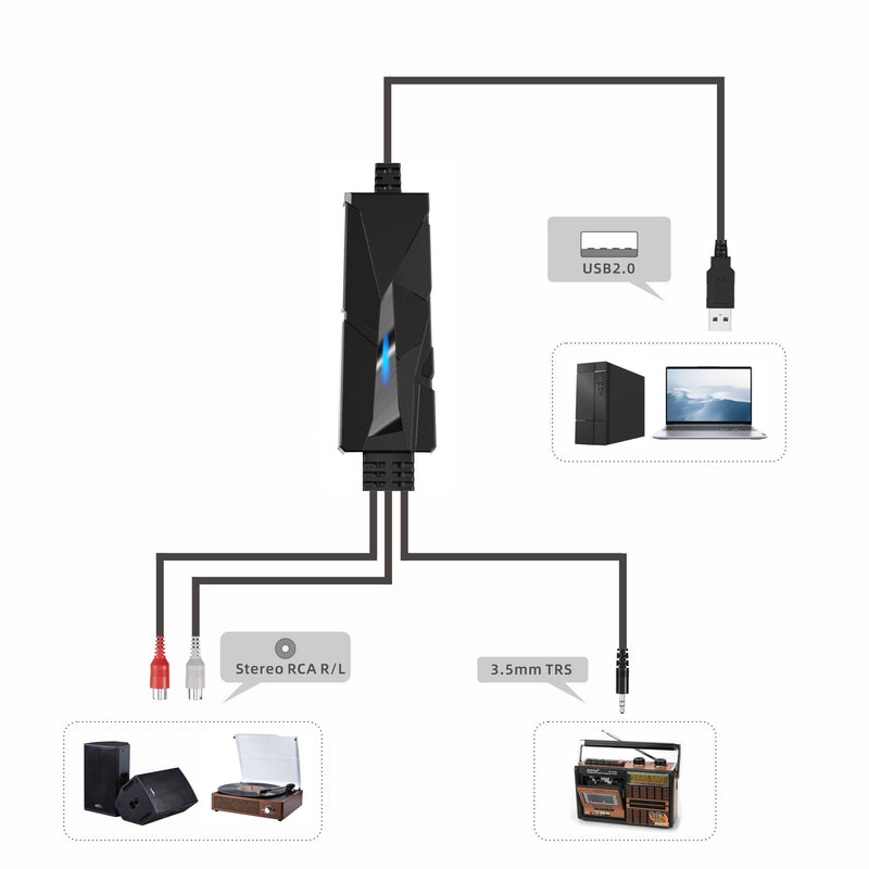 DigitalLife AuralynX Series | USB Audio Capture Device – Convert Cassette Tapes to MP3, RCA & 3.5mm Input, Compatible with Windows, Mac & Linux, for Content Creators & Educators (AV202-B, 1-Pack) 1 Pcs/Pack, AV202-B