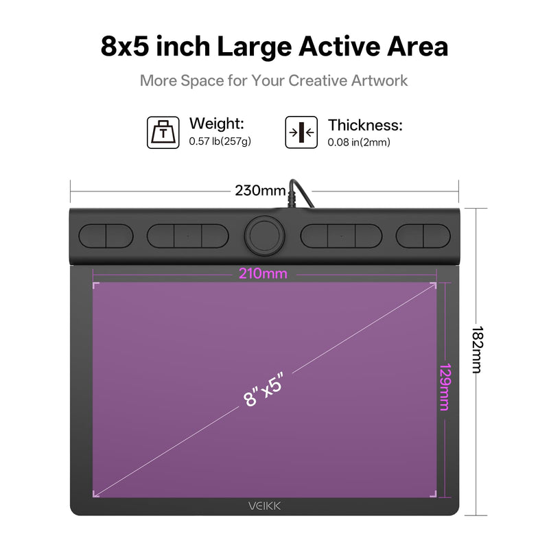 VEIKK VK850 8x5 Inch Digital Drawing Graphics Tablet with Battery-Free Pen | 16384 Levels,290 PPS for Digital Drawing,Graphic Design and Osu Gameplay,Compatible with Windows/Mac/Linux/Android