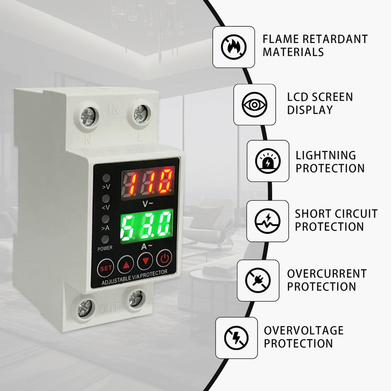 63A Smart Voltage Protector 110V 220V, LCD Display, Adjustable Over/Under Voltage Protection, DIN Rail Mount, 2 Pack 63A 2pcs