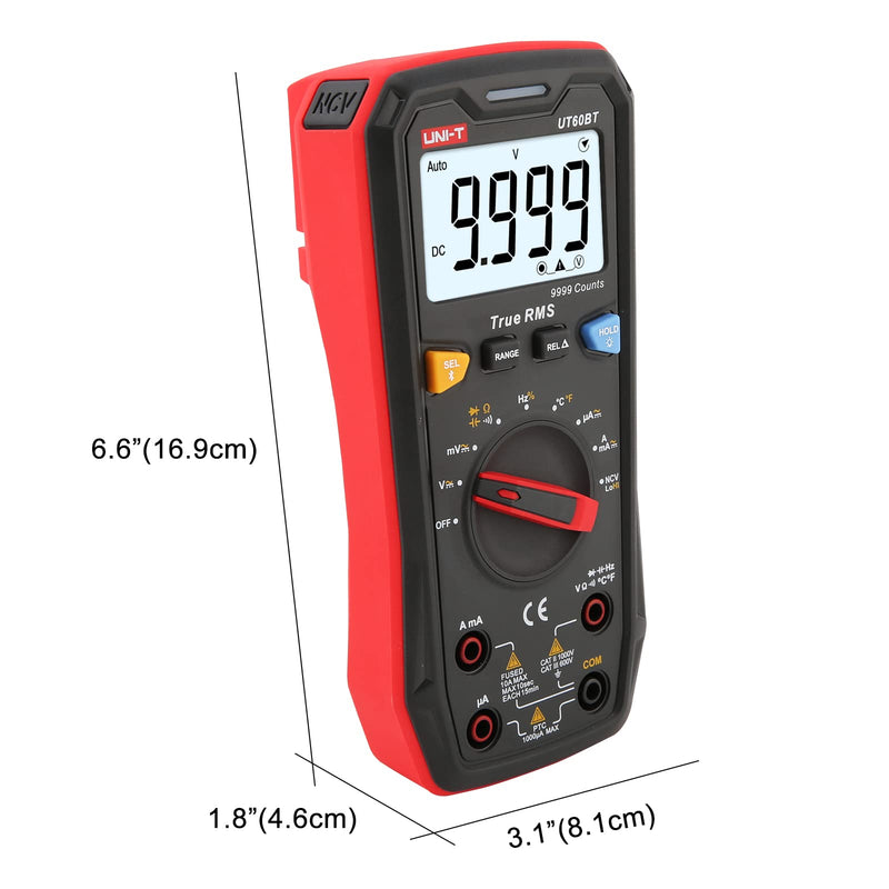 UNI-T Multimeter Tester True RMS UT60BT Temperature Measurement,NCV,Duty Cycle,Diode Test,Digital Voltmeter & Ohm Meter,Smart Multimeter 1000V for Electrical Troubleshooting