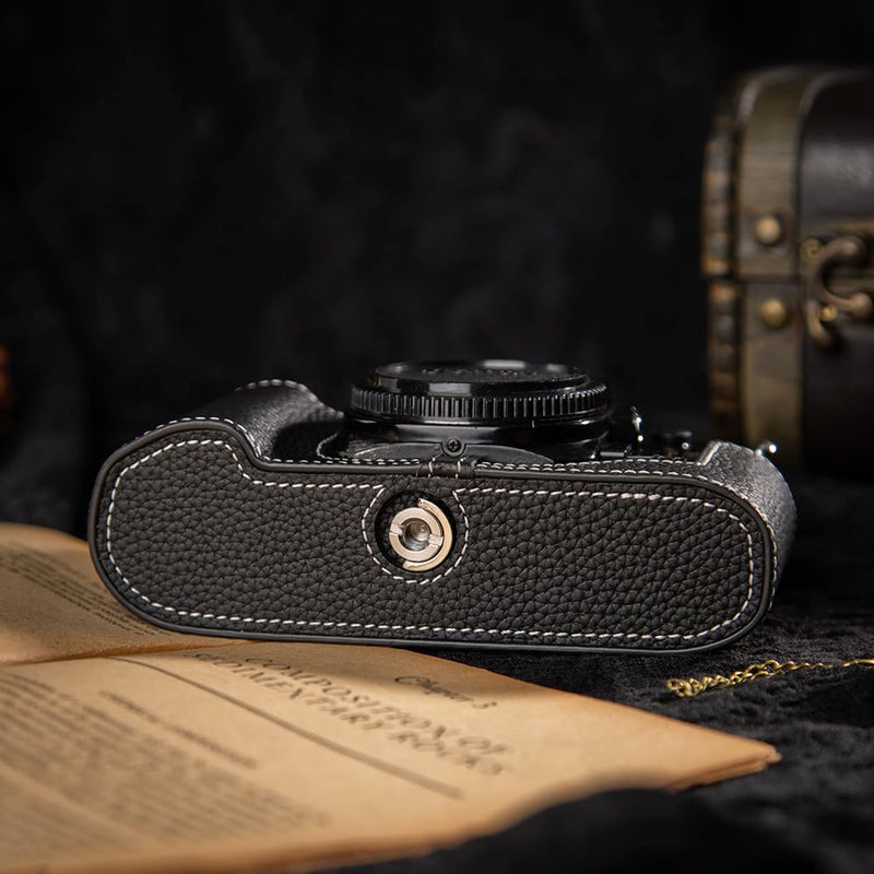 A1 Case New AE-1 case Handmade Genuine Leather Camera Protective Half Camera case, for Canon A-1 New AE-1 (Black-white line) Black-white line