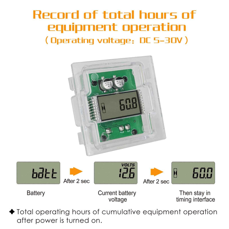 AC/DC Hour Meter Oil Pressure/Voltage Detect Meter Waterproof Transparent PC Closed Design Built-in Desiccant Moistureproof for Engine Lawn Mower Tractor Boat (Transparent)
