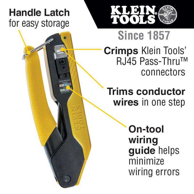 Klein Tools 80017 Data Cable Crimper and Modular Data Plug CAT6 50-Pack Tool Kit, Pass-Thru Installation Tool Kit, 2-Piece